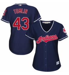 Women's Majestic Cleveland Indians #43 Josh Tomlin Authentic Navy Blue Alternate 1 Cool Base MLB Jersey
