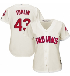 Women's Majestic Cleveland Indians #43 Josh Tomlin Replica Cream Alternate 2 Cool Base MLB Jersey
