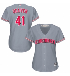 Women's Majestic Cincinnati Reds #41 Tom Seaver Replica Grey Road Cool Base MLB Jersey