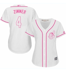 Women's Majestic Cleveland Indians #4 Bradley Zimmer Authentic White Fashion Cool Base MLB Jersey