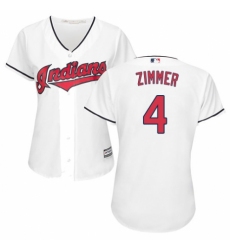 Women's Majestic Cleveland Indians #4 Bradley Zimmer Replica White Home Cool Base MLB Jersey