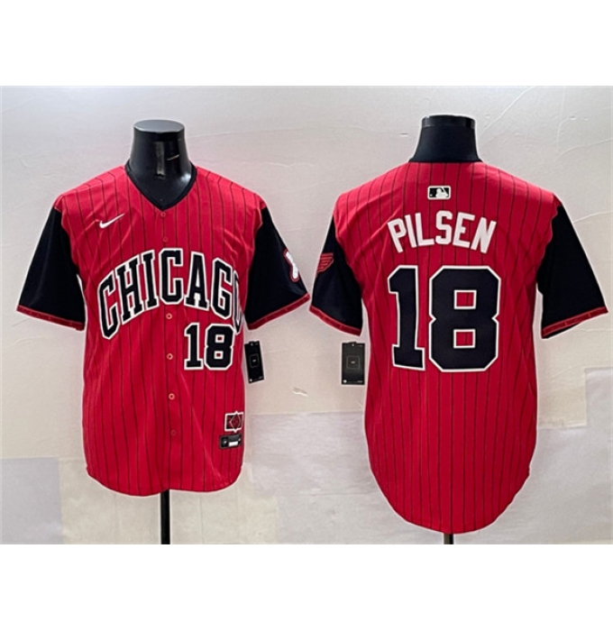 Men's Chicago White Sox #18 Pilsen Red Black 2025 City Connect Limited Stitched Baseball Jersey