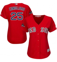Women's Majestic Boston Red Sox #25 Tony Conigliaro Authentic Red Alternate Home 2018 World Series Champions MLB Jersey