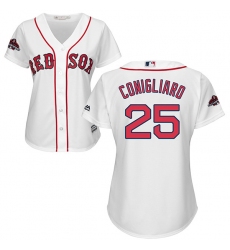 Women's Majestic Boston Red Sox #25 Tony Conigliaro Authentic White Home 2018 World Series Champions MLB Jersey