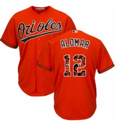 Men's Majestic Baltimore Orioles #12 Roberto Alomar Authentic Orange Team Logo Fashion Cool Base MLB Jersey