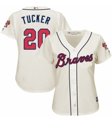 Women's Majestic Atlanta Braves #20 Preston Tucker Replica Cream Alternate 2 Cool Base MLB Jersey
