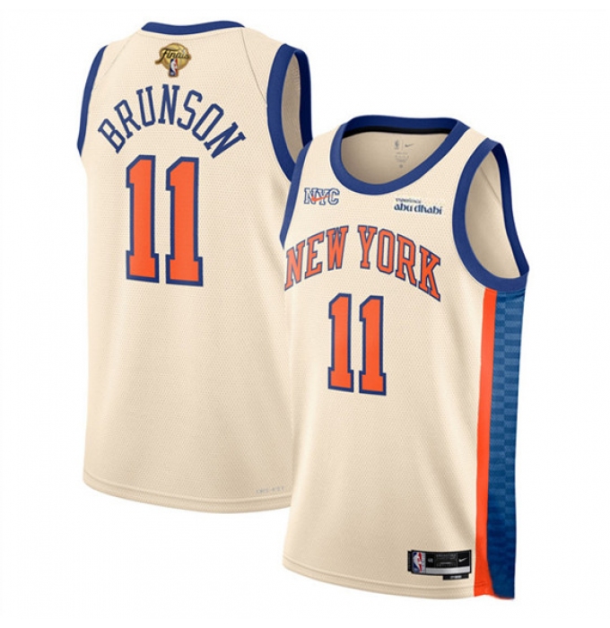 Men's New Yok Knicks #11 Jalen Brunson Cream 2026 Finals City Edition Stitched Basketball Jersey