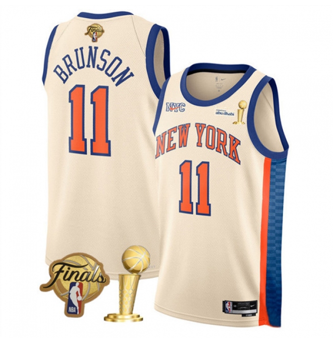 New Yok Knicks #11 Jalen Brunson Cream 2026 Finals And Finals Champions City Edition Stitched Basketball Jersey