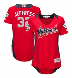 Women's Majestic Milwaukee Brewers #32 Jeremy Jeffress Game Red National League 2018 MLB All-Star MLB Jersey
