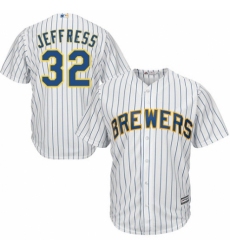 Youth Majestic Milwaukee Brewers #32 Jeremy Jeffress Authentic White Home Cool Base MLB Jersey