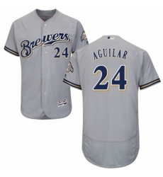 Men's Majestic Milwaukee Brewers #24 Jesus Aguilar Grey Road Flex Base Authentic Collection MLB Jersey