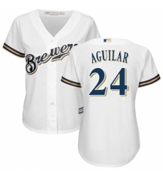 Women's Majestic Milwaukee Brewers #24 Jesus Aguilar Authentic White Alternate Cool Base MLB Jersey