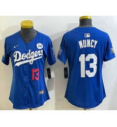 Women's Los Angeles Dodgers #13 Max Muncy Number Blue 2024 World Series With Fernando 34 Fashion Limited Stitched Jersey