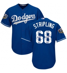 Men's Majestic Los Angeles Dodgers #68 Ross Stripling Authentic Royal Blue Team Logo Fashion Cool Base 2018 World Series MLB Jersey