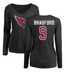 NFL Women's Nike Arizona Cardinals #9 Sam Bradford Black Name & Number Logo Long Sleeve T-Shirt
