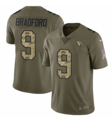 Youth Nike Arizona Cardinals #9 Sam Bradford Limited Olive/Camo 2017 Salute to Service NFL Jersey