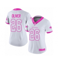 Women's Atlanta Falcons #26 Isaiah Oliver Limited White Pink Rush Fashion Football Jersey