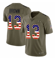 Men's Nike Baltimore Ravens #13 John Brown Limited Olive/USA Flag Salute to Service NFL Jersey