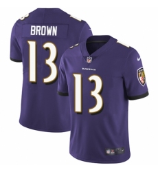 Youth Nike Baltimore Ravens #13 John Brown Purple Team Color Vapor Untouchable Limited Player NFL Jersey