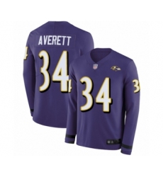 Men's Baltimore Ravens #34 Anthony Averett Limited Purple Therma Long Sleeve Football Jersey