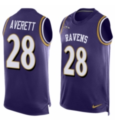Men's Nike Baltimore Ravens #28 Anthony Averett Elite Purple Player Name & Number Tank Top NFL Jersey