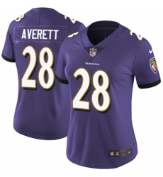 Women's Nike Baltimore Ravens #28 Anthony Averett Purple Team Color Vapor Untouchable Elite Player NFL Jersey