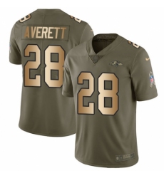 Youth Nike Baltimore Ravens #28 Anthony Averett Limited Olive/Gold Salute to Service NFL Jersey