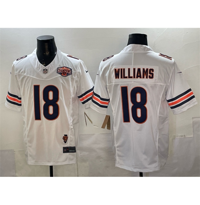 Men's Chicago Bears #18 Caleb Williams White F.U.S.E. 2025 NFC North Division Champions & Illinois Stitched Football Jersey