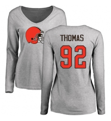 NFL Women's Nike Cleveland Browns #92 Chad Thomas Ash Name & Number Logo Long Sleeve T-Shirt