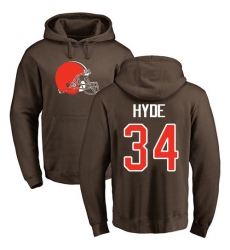 NFL Nike Cleveland Browns #34 Carlos Hyde Brown Name & Number Logo Pullover Hoodie