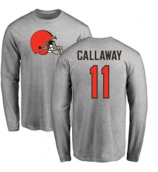 NFL Nike Cleveland Browns #11 Antonio Callaway Ash Name & Number Logo Long Sleeve T-Shirt
