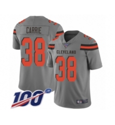 Men's Cleveland Browns #38 T. J. Carrie Limited Gray Inverted Legend 100th Season Football Jersey
