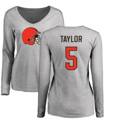 NFL Women's Nike Cleveland Browns #5 Tyrod Taylor Ash Name & Number Logo Long Sleeve T-Shirt