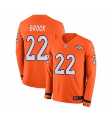 Youth Nike Denver Broncos #22 Tramaine Brock Limited Orange Therma Long Sleeve NFL Jersey