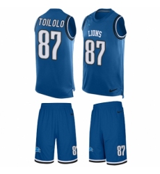 Men's Nike Detroit Lions #87 Levine Toilolo Limited Blue Tank Top Suit NFL Jersey