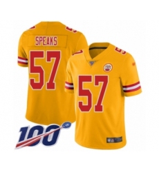Men's Kansas City Chiefs #57 Breeland Speaks Limited Gold Inverted Legend 100th Season Football Jersey