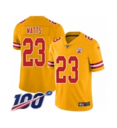 Men's Kansas City Chiefs #23 Armani Watts Limited Gold Inverted Legend 100th Season Football Jersey