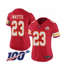 Women's Kansas City Chiefs #23 Armani Watts Red Team Color Vapor Untouchable Limited Player 100th Season Football Jersey