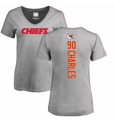 NFL Women's Nike Kansas City Chiefs #90 Stefan Charles Ash Backer V-Neck T-Shirt