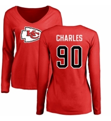 NFL Women's Nike Kansas City Chiefs #90 Stefan Charles Red Name & Number Logo Slim Fit Long Sleeve T-Shirt