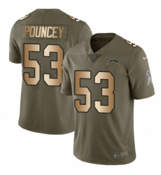 Men's Nike Los Angeles Chargers #53 Mike Pouncey Limited Olive/Gold 2017 Salute to Service NFL Jersey