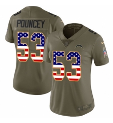 Women's Nike Los Angeles Chargers #53 Mike Pouncey Limited Olive/USA Flag 2017 Salute to Service NFL Jersey