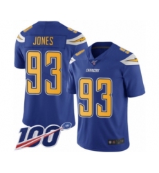 Men's Los Angeles Chargers #93 Justin Jones Limited Electric Blue Rush Vapor Untouchable 100th Season Football Jersey