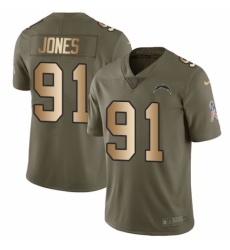 Men's Nike Los Angeles Chargers #91 Justin Jones Limited Olive/Gold 2017 Salute to Service NFL Jersey