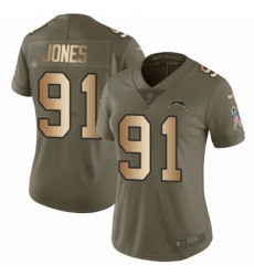 Women's Nike Los Angeles Chargers #91 Justin Jones Limited Olive/Gold 2017 Salute to Service NFL Jersey