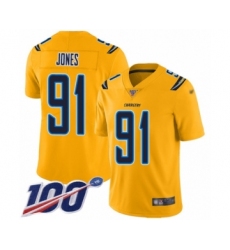 Youth Los Angeles Chargers #91 Justin Jones Limited Gold Inverted Legend 100th Season Football Jersey