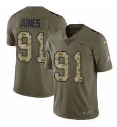 Youth Nike Los Angeles Chargers #91 Justin Jones Limited Olive/Camo 2017 Salute to Service NFL Jersey