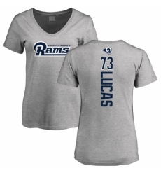 NFL Women's Nike Los Angeles Rams #73 Cornelius Lucas Ash Backer V-Neck T-Shirt
