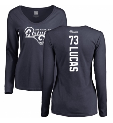 NFL Women's Nike Los Angeles Rams #73 Cornelius Lucas Navy Blue Backer Slim Fit Long Sleeve T-Shirt