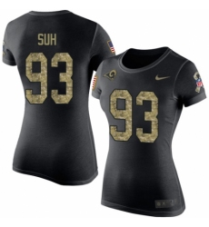 Women's Nike Los Angeles Rams #93 Ndamukong Suh Black Camo Salute to Service T-Shirt